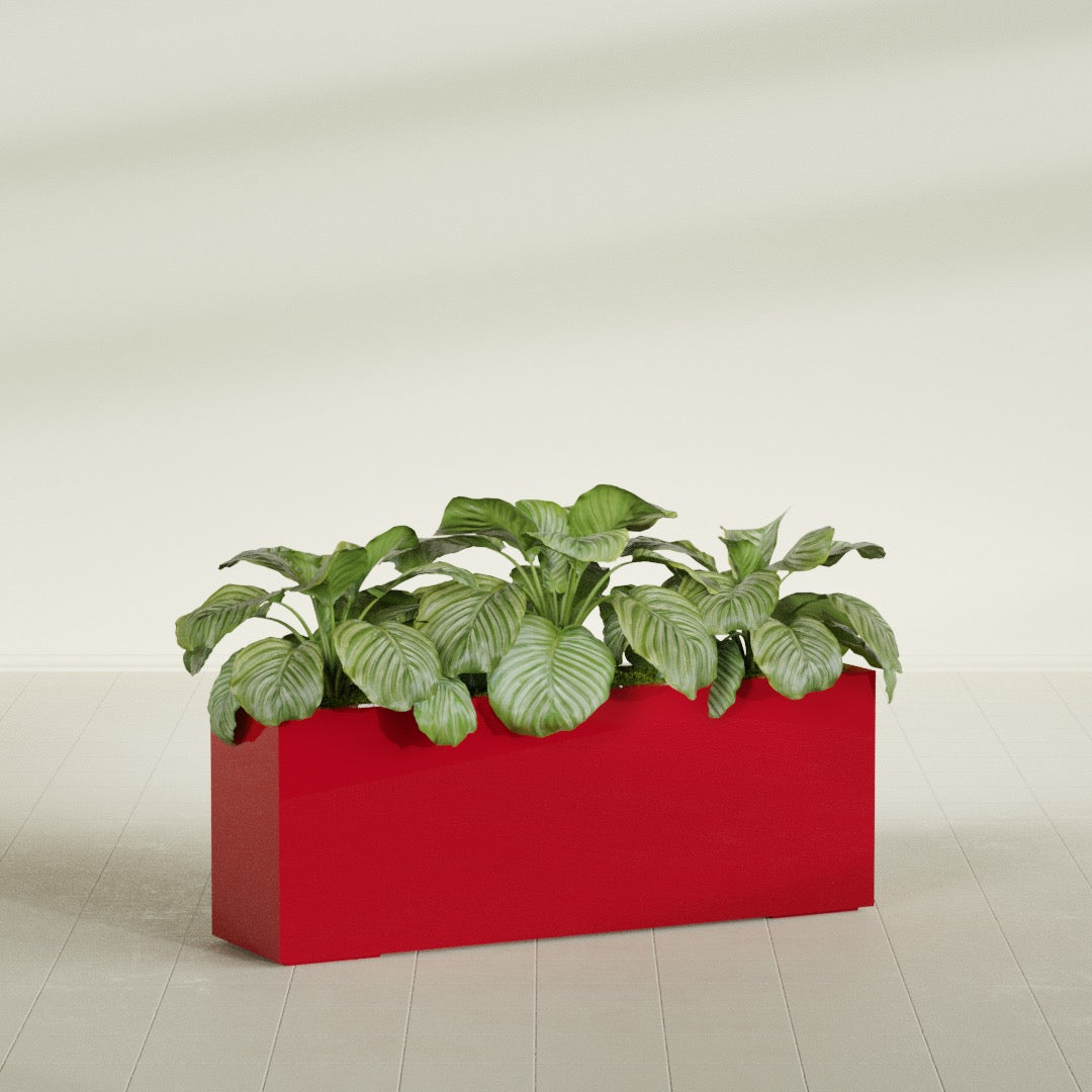 Miami Extra Large Narrow Rectangle Fiberglass Planter - 48 in x 12 in x 18 in - Gloss Red - Gloss Red,48 in x 12 in x 18 in