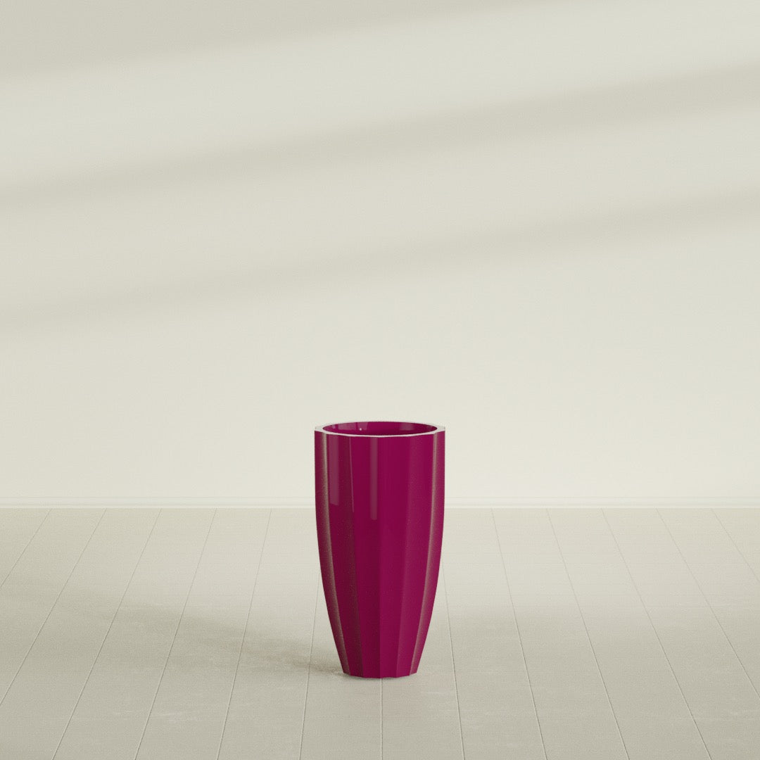 San Jose Large Tall Round Fluted Fiberglass Planter - 16 in x 16 in x 30 in - Gloss Eggplant - Gloss Eggplant,16 in x 16 in x 30 in