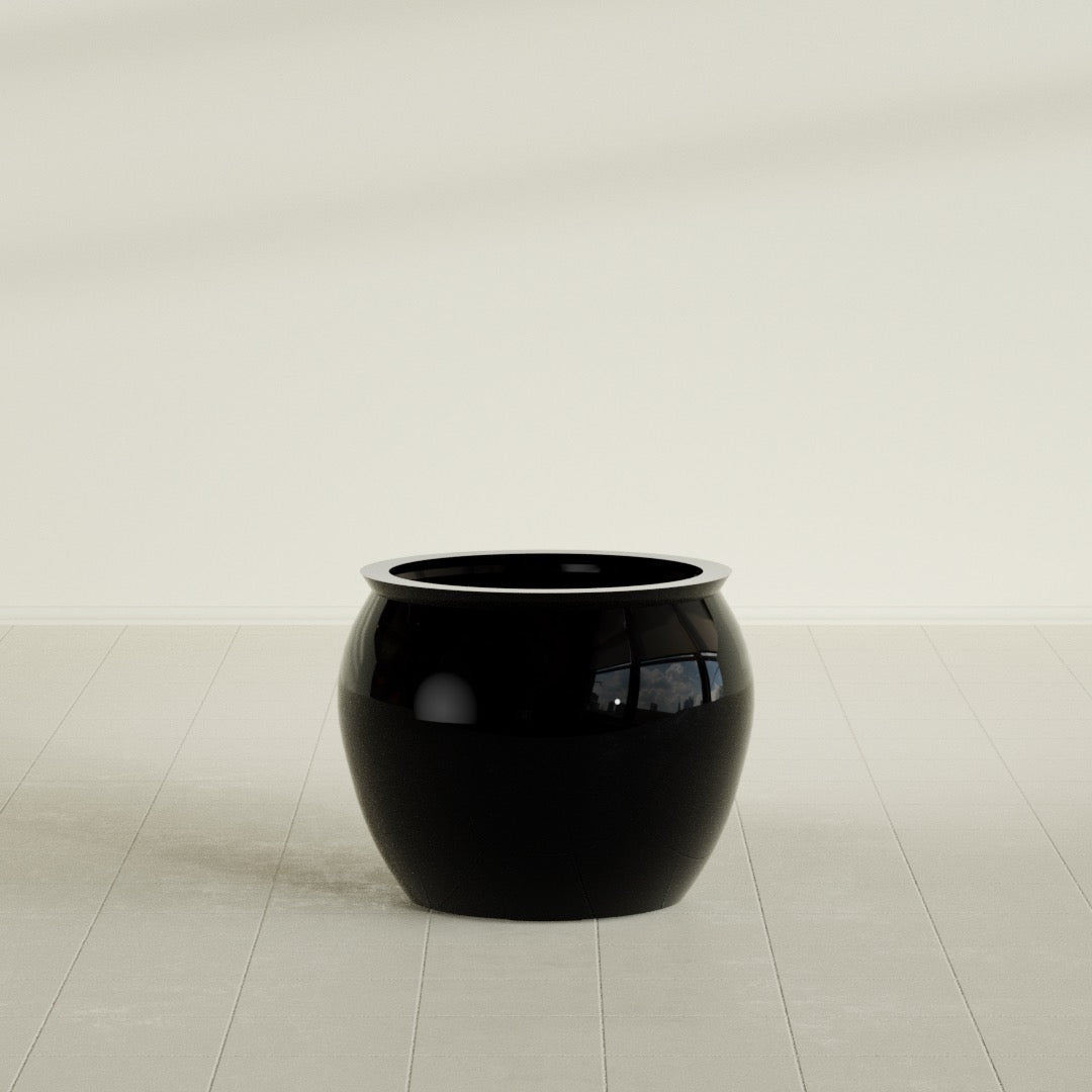 Fishbowl Medium Round Fiberglass Planter - 21.5 in x 21.5 in x 19 in - Gloss Black - Gloss Black,21.5 in x 21.5 in x 19 in