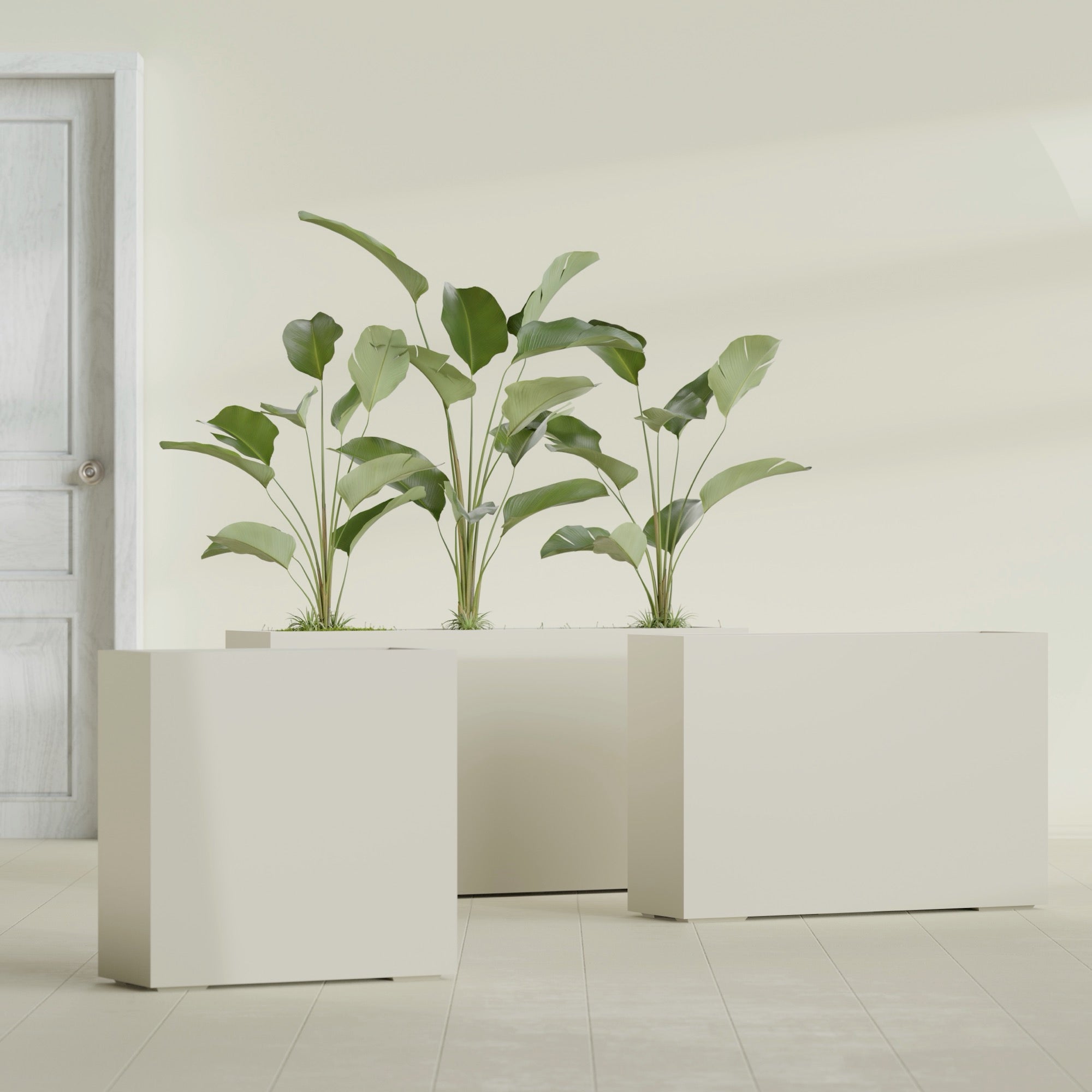 Milano Medium Narrow Rectangle Fiberglass Planter - 24 in x 10 in x 24 in - Satin Beige - Satin Beige,24 in x 10 in x 24 in