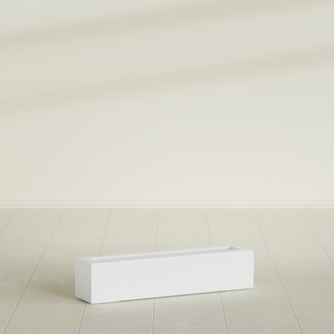 Salon Large Tall Rectangle Fiberglass Planter - 36 in x 8 in x 8 in - Matte White - Matte White,36 in x 8 in x 8 in