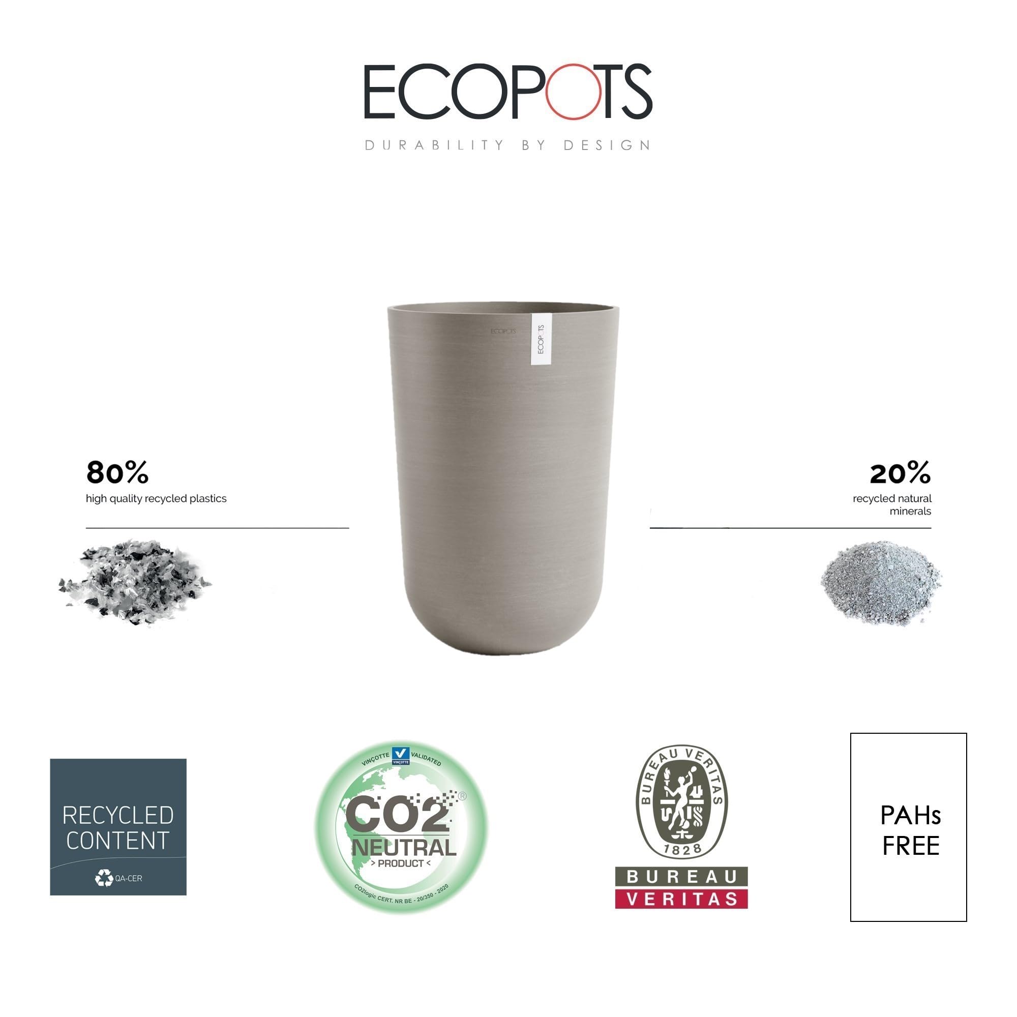 Oslo Medium Round Planter - 13.8 in x 13.8 in x 20.3 in - Taupe - Taupe,13.75 in x 13.75 in x 20.25 in,Planter Only
