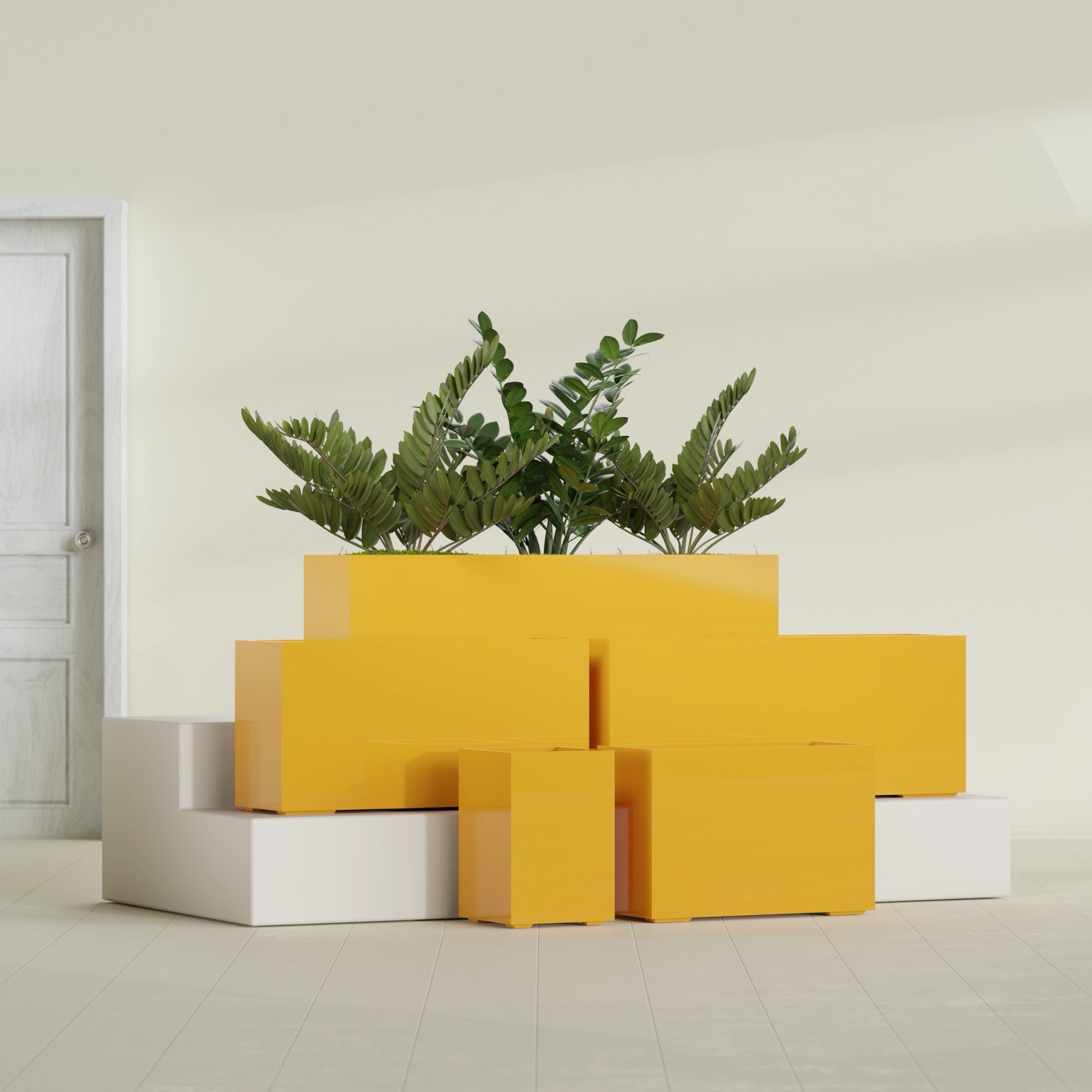 Tolga Extra Large Long Rectangle Fiberglass Planter - 72 in x 16 in x 24 in - Gloss Saffron - Gloss Saffron,72 in x 16 in x 24 in