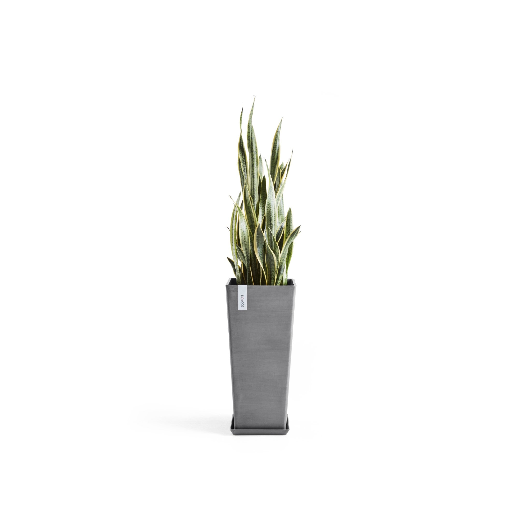 Rotterdam Medium Tall Square Planter - 12.6 in x 12.6 in x 27.5 in - Planter + Saucer - Grey - Grey,12.5 in x 12.5 in x 27.5 in,Planter + Saucer