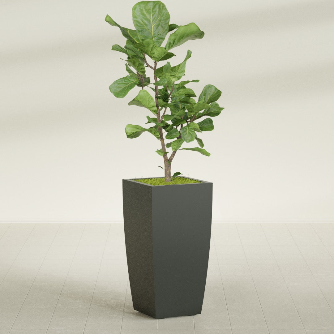 Toulan Large Tall Tapered Square Fiberglass Planter - 18 in x 18 in x 36 in - Matte Charcoal - Matte Charcoal,18 in x 18 in x 36 in