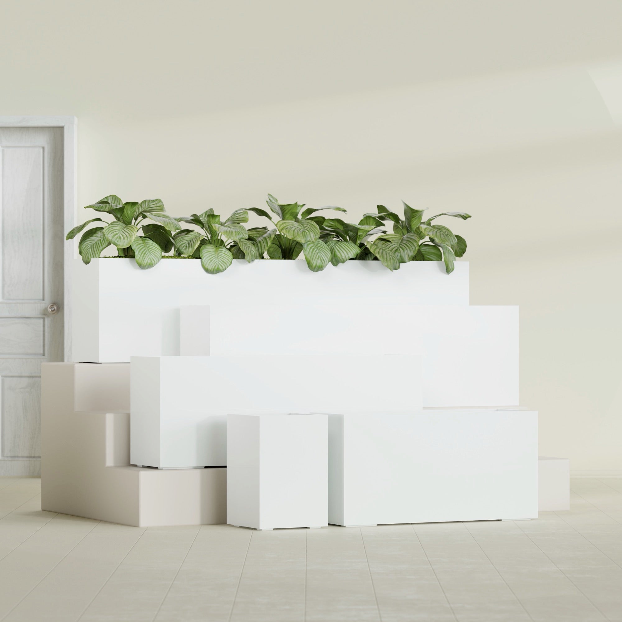 Miami Large Narrow Rectangle Fiberglass Planter - 36 in x 12 in x 18 in - Gloss White - Gloss White,36 in x 12 in x 18 in