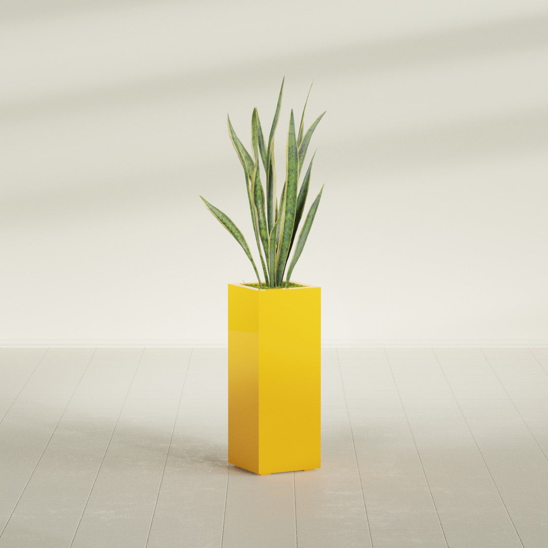 Delray Large Tall Rectangle Fiberglass Planter - 12 in x 12 in x 32 in - Gloss Saffron - Gloss Saffron,12 in x 12 in x 32 in