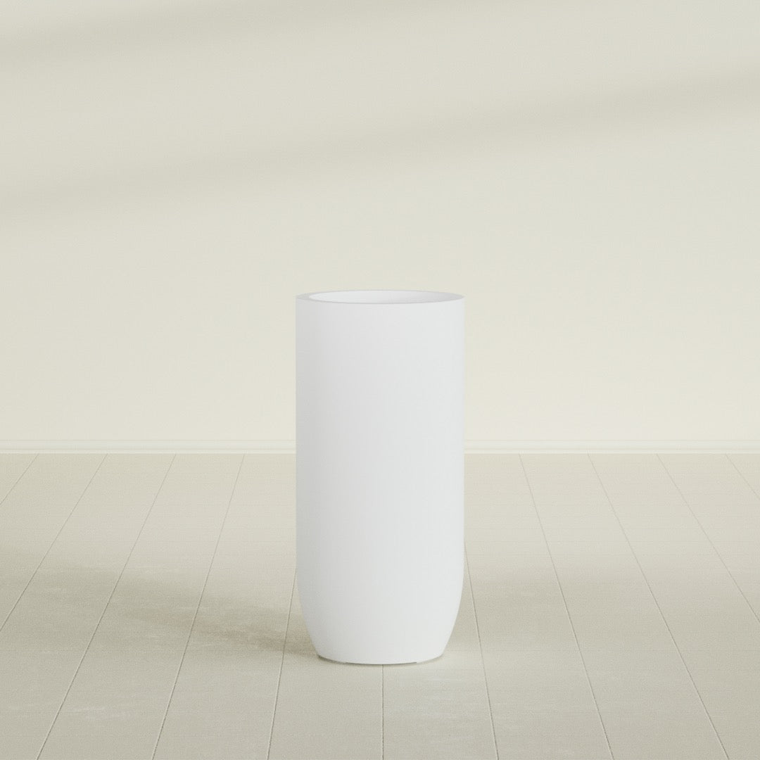 Saint Tropez Large Tall Round Fiberglass Planter - 20 in x 20 in x 43 in - Gloss White - Gloss White,20 in x 20 in x 43 in