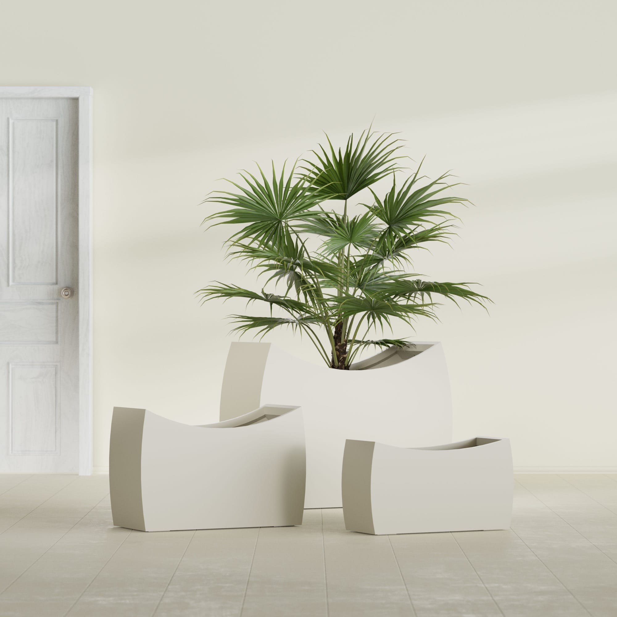 Seoul Large Curved Abstract Fiberglass Planter - 36 in x 16 in x 24 in - Satin Beige - Satin Beige,36 in x 16 in x 24 in