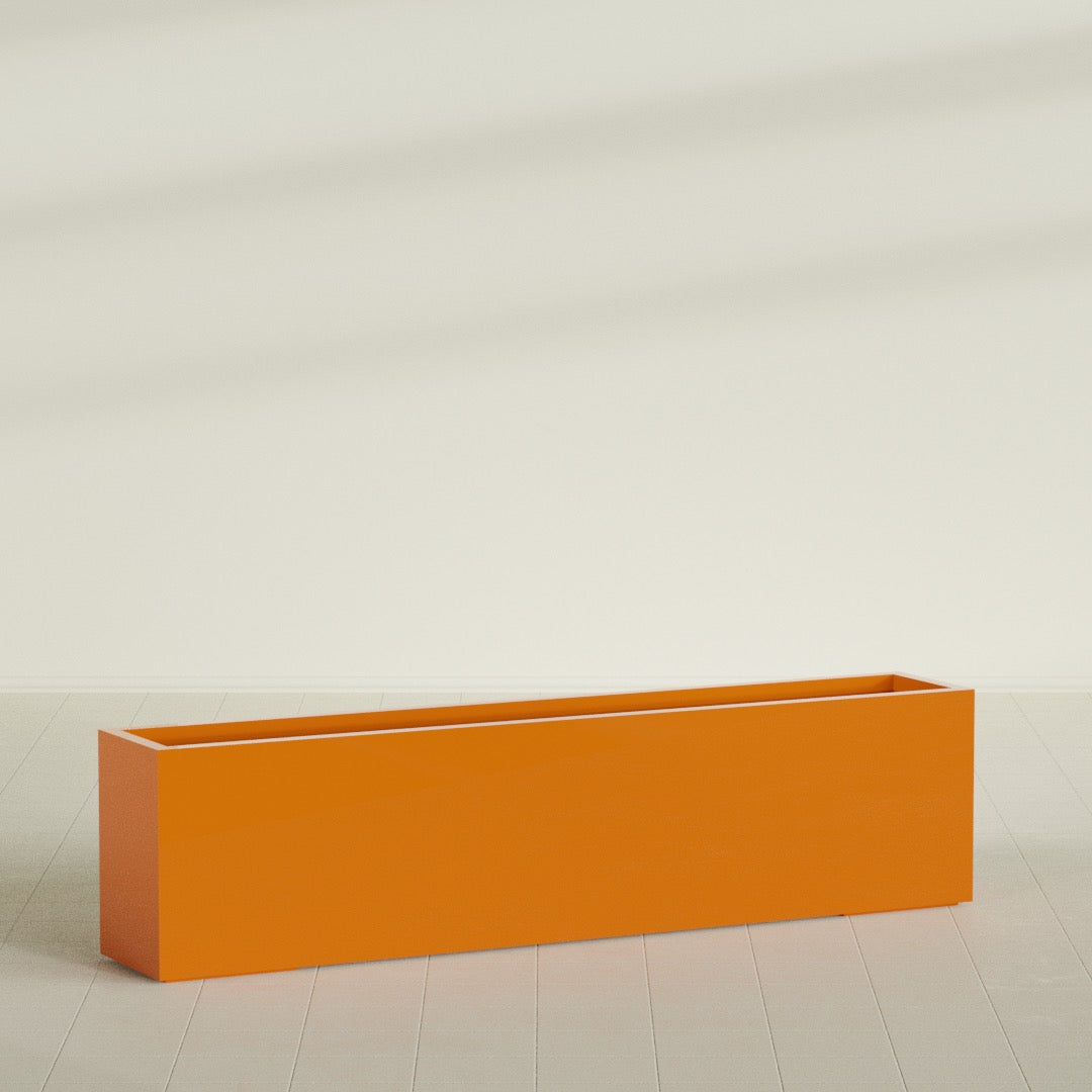 Miami Extra Large Narrow Rectangle Fiberglass Planter - 72 in x 12 in x 18 in - Gloss Tangerine - Gloss Tangerine,72 in x 12 in x 18 in