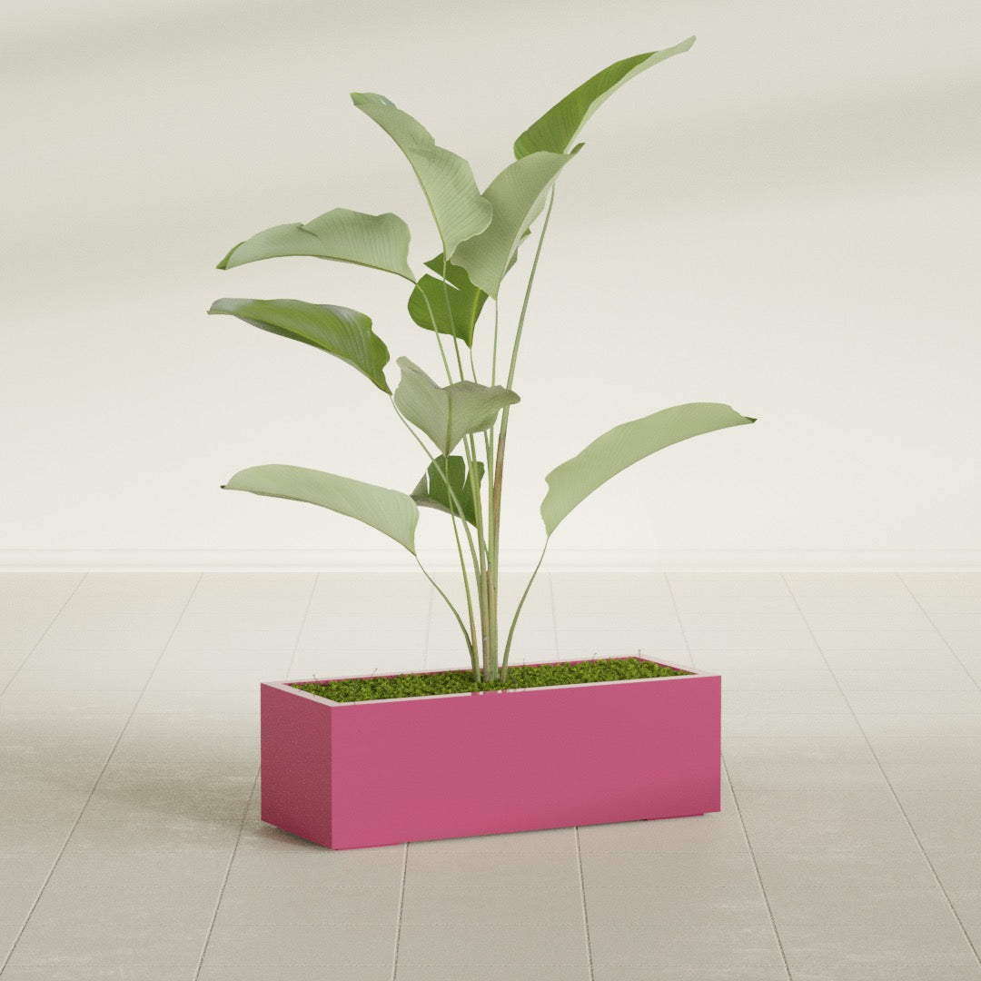 Cuba Large Long Rectangle Fiberglass Planter - 36 in x 14 in x 12 in - Gloss Pink Violet - Gloss Pink Violet,36 in x 14 in x 12 in