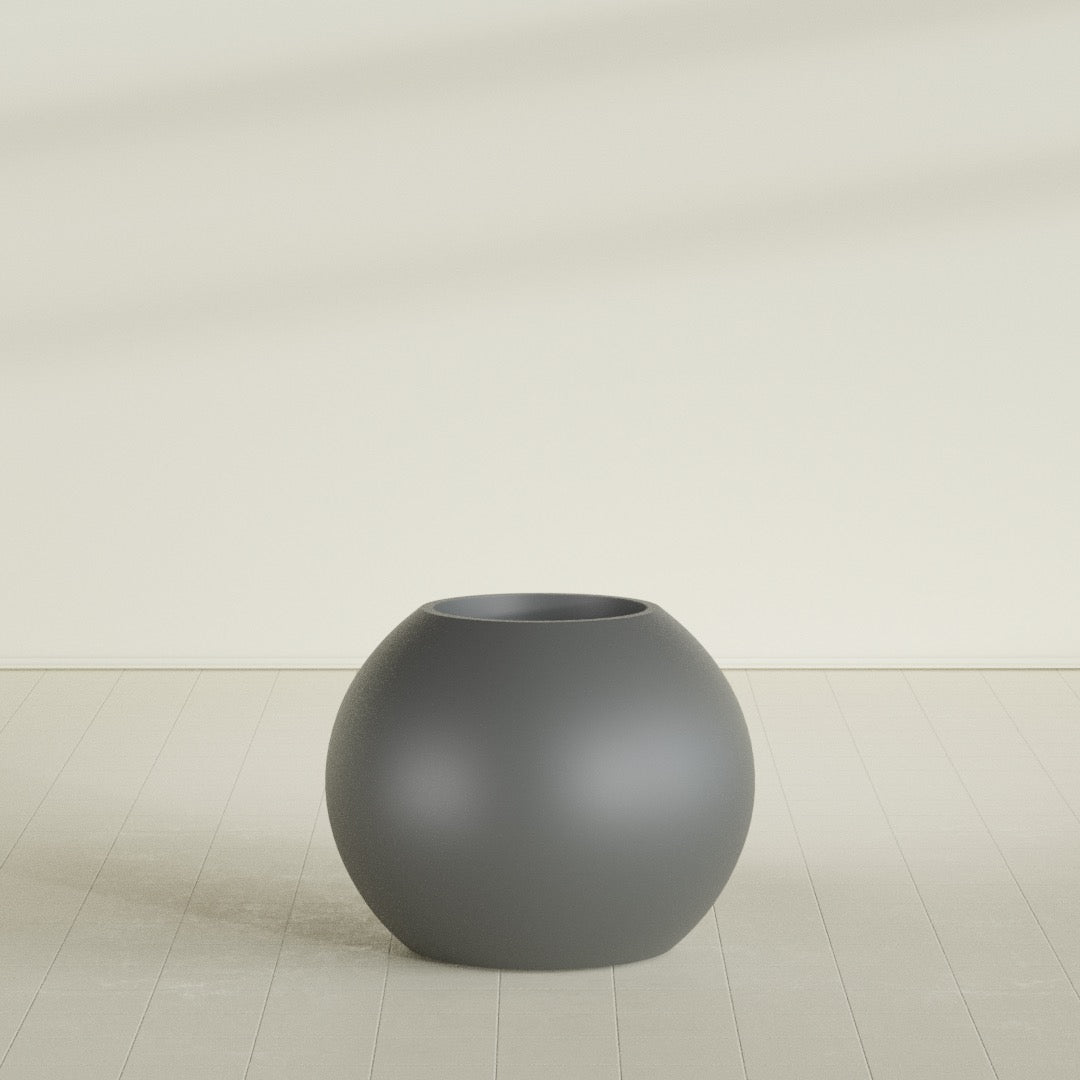 Globe Large Sphere Fiberglass Planter - 30 in x 30 in x 24 in - Metallic Gunmetal - Metallic Gunmetal,30 in x 30 in x 24 in