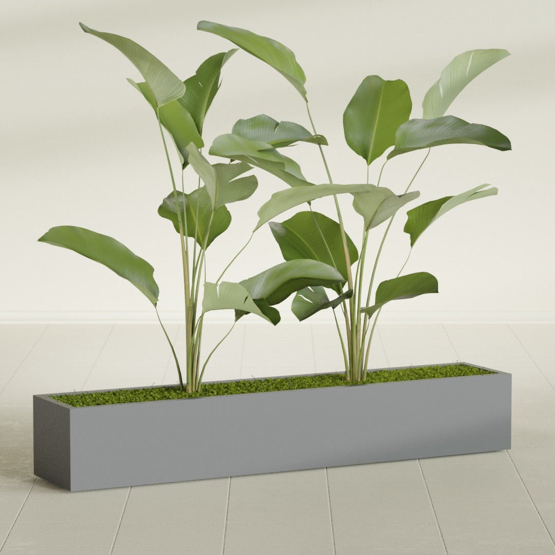 Cuba Extra Large Long Rectangle Fiberglass Planter - 72 in x 14 in x 12 in - Metallic Gunmetal - Metallic Gunmetal,72 in x 14 in x 12 in
