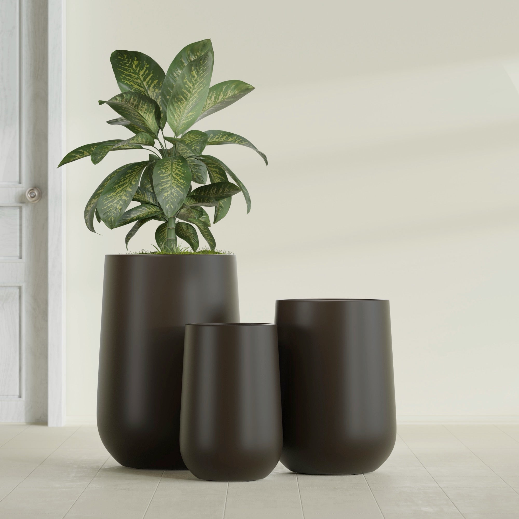 Tall Hayden Medium Round Fiberglass Planter - 15 in x 15 in x 23 in - Matte Brown - Matte Brown,15 in x 15 in x 23 in