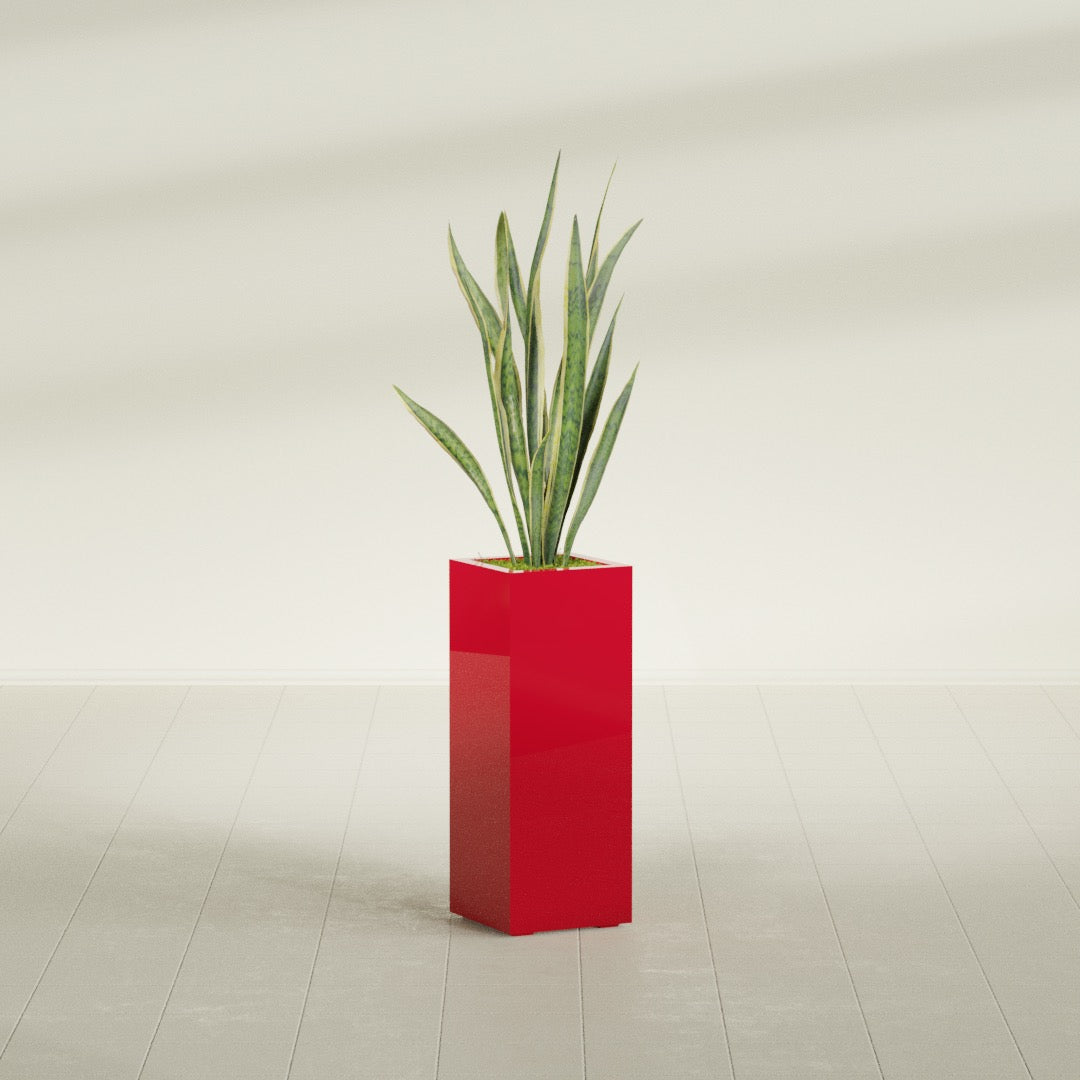 Delray Large Tall Rectangle Fiberglass Planter - 12 in x 12 in x 32 in - Gloss Red - Gloss Red,12 in x 12 in x 32 in