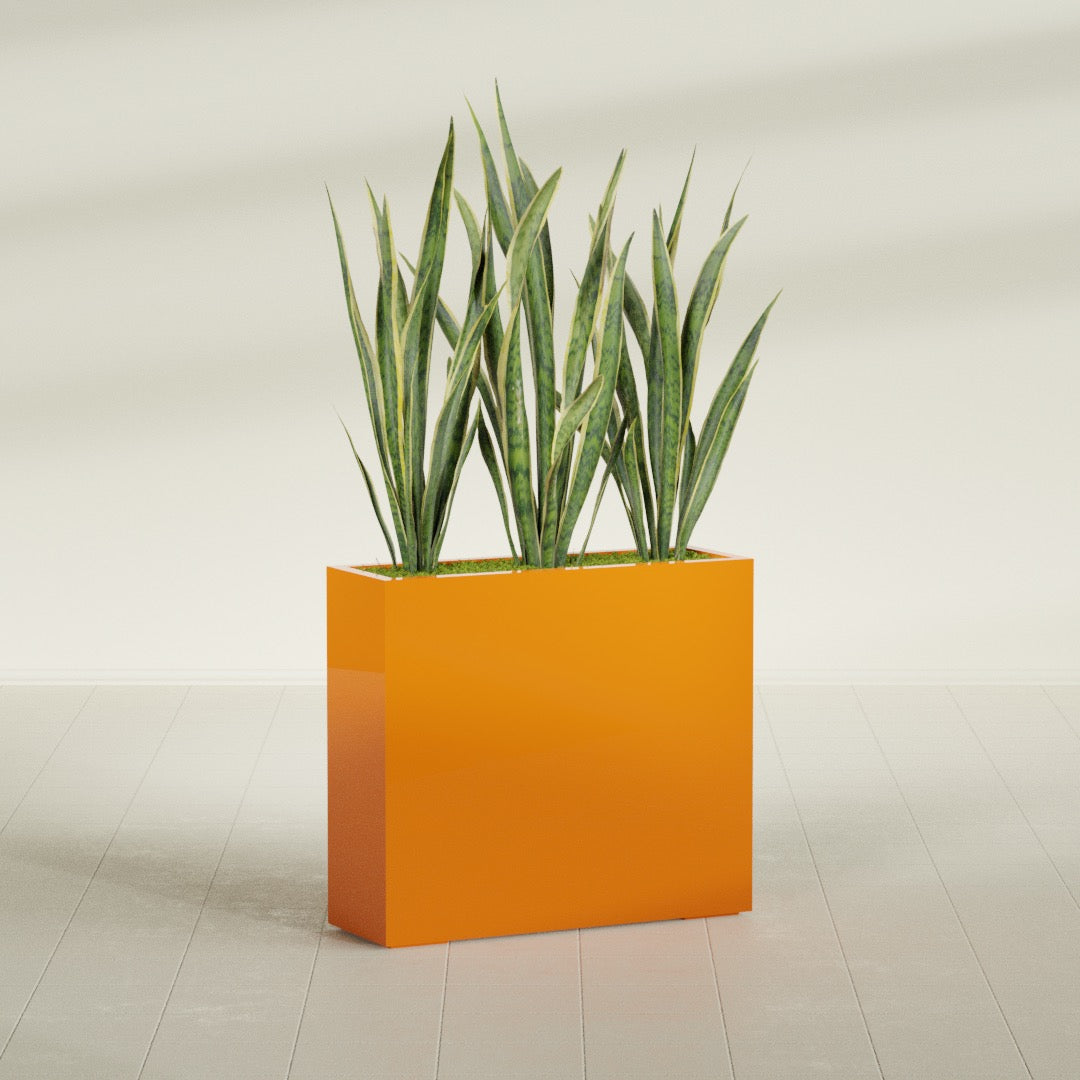 Delray Large Tall Rectangle Fiberglass Planter - 36 in x 12 in x 32 in - Gloss Tangerine - Gloss Tangerine,36 in x 12 in x 32 in