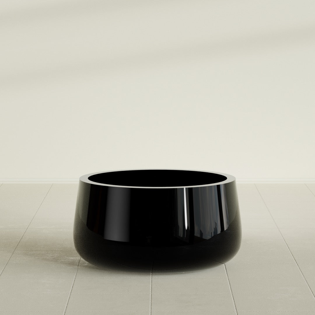 Short Hayden Medium Round Fiberglass Planter - 20 in x 20 in x 10 in - Gloss Black - Gloss Black,20 in x 20 in x 10 in