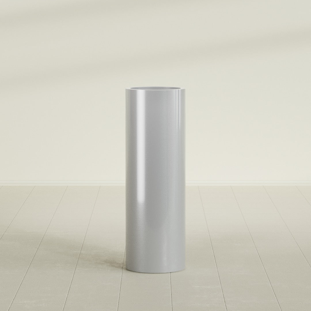 Corry Large Tall Cylinder Fiberglass Planter - 12 in x 12 in x 36 in - Metallic Silver - Metallic Silver,30 in x 30 in x 32 in