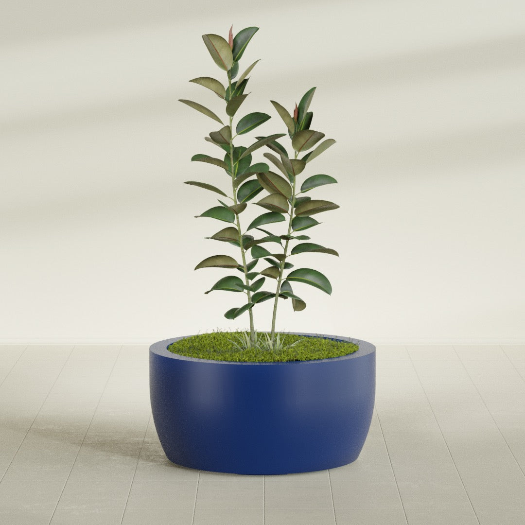 Casablanca Large Round Low Bowl Fiberglass Planter - 36 in x 36 in x 18 in - Matte Cobalt Blue - Matte Cobalt Blue,36 in x 36 in x 18 in