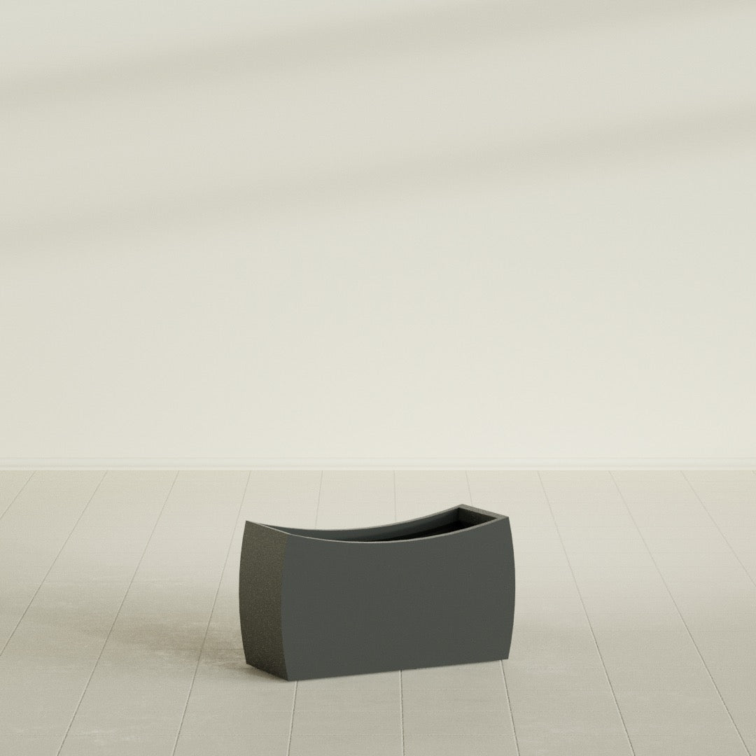 Seoul Large Curved Abstract Fiberglass Planter - 32 in x 12 in x 18 in - Matte Charcoal - Matte Charcoal,32 in x 12 in x 18 in
