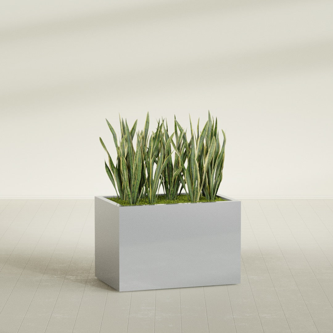 Granada Large Rectangle Fiberglass Planter - 36 in x 24 in x 24 in - Metallic Silver - Metallic Silver,36 in x 24 in x 24 in