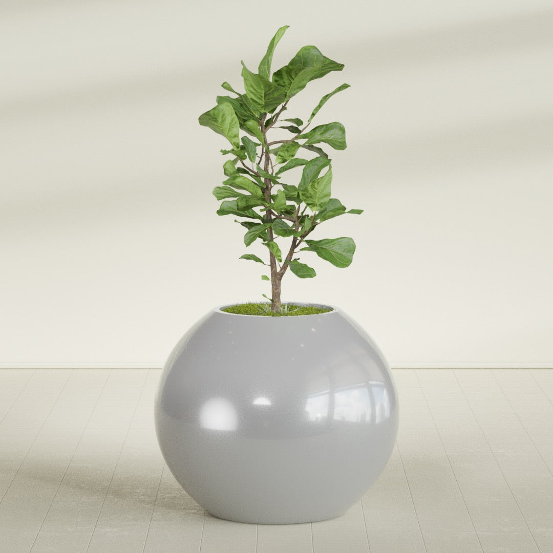 Globe Large Sphere Fiberglass Planter - 36 in x 36 in x 30 in - Metallic Silver - Metallic Silver,36 in x 36 in x 30 in