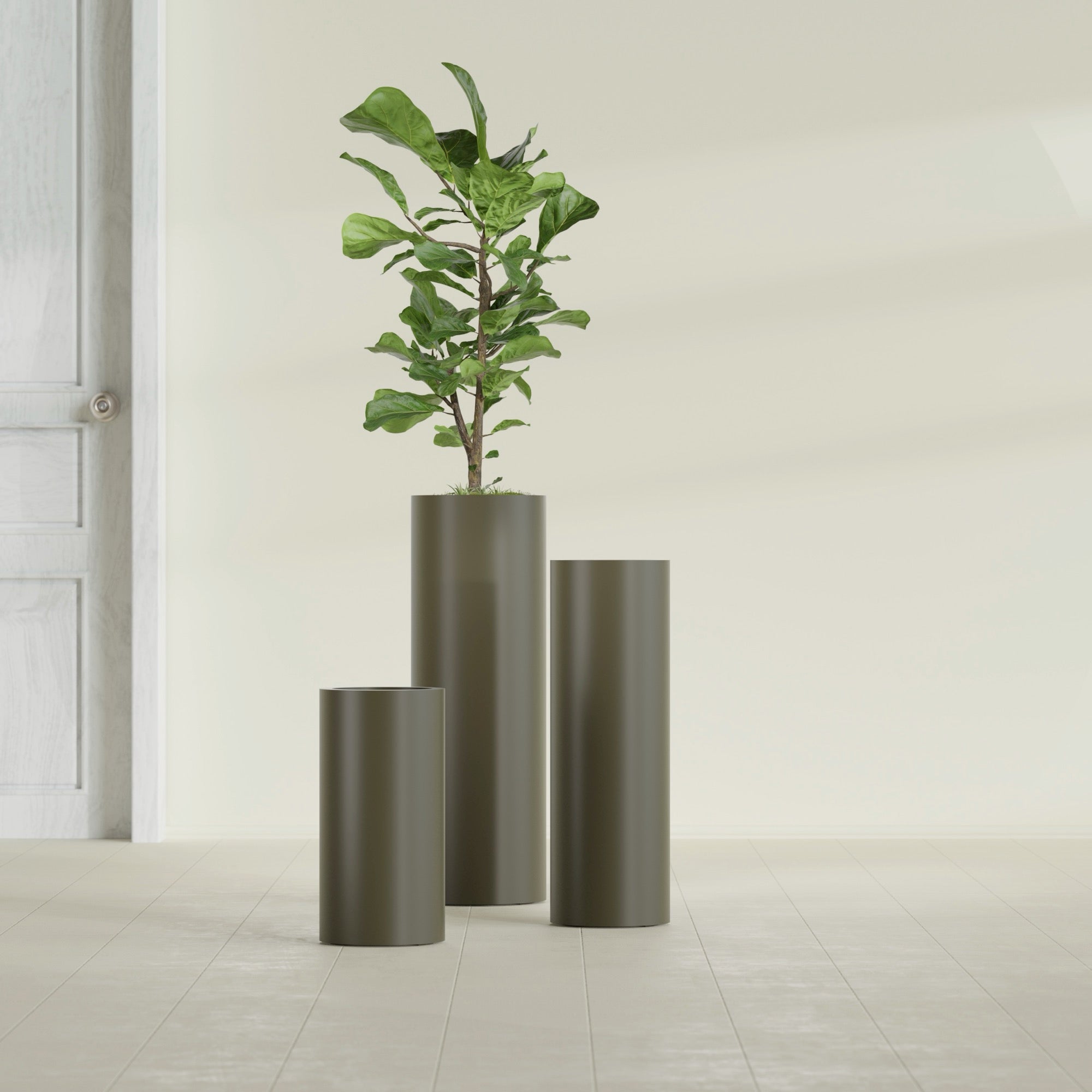 Corry Large Tall Cylinder Fiberglass Planter - 10 in x 10 in x 30 in - Matte Bronze - Matte Bronze,10 in x 10 in x 30 in
