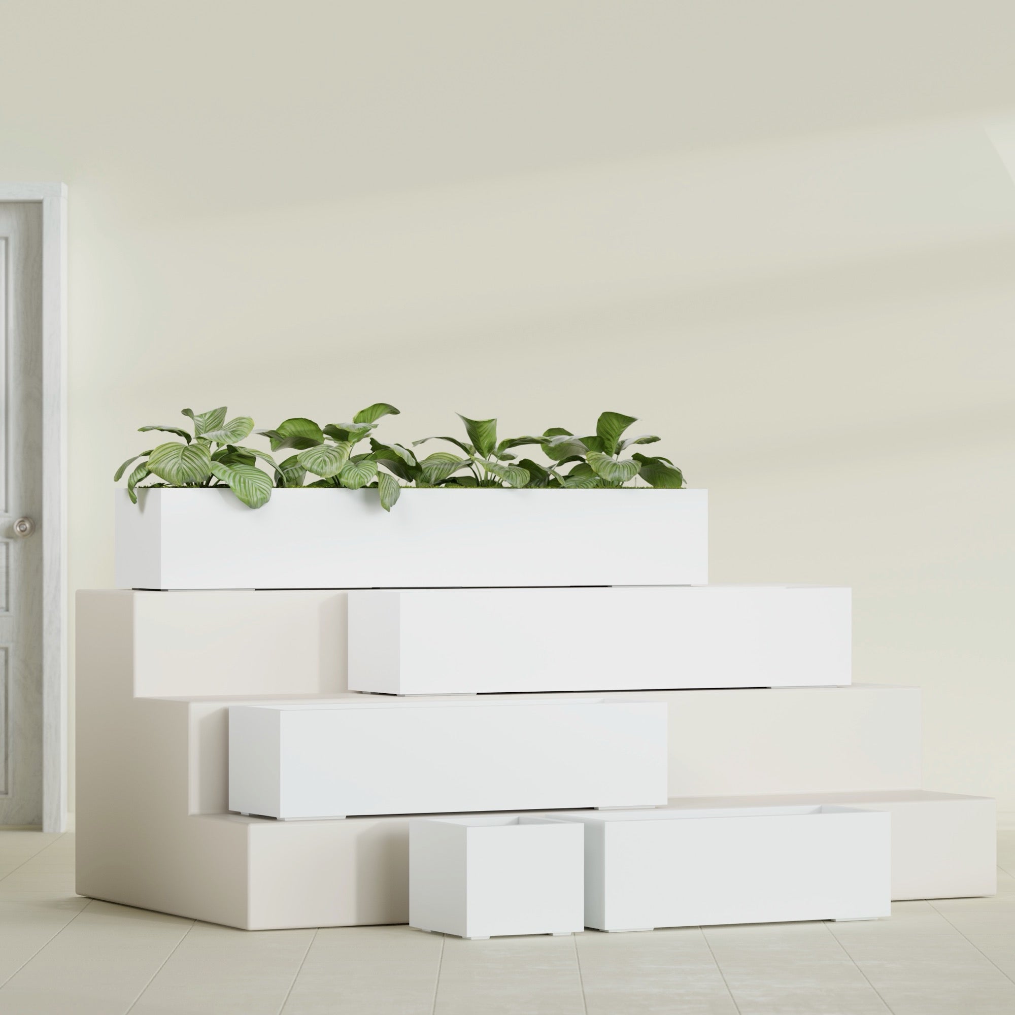 Cuba Extra Large Long Rectangle Fiberglass Planter - 60 in x 14 in x 12 in - Matte White - Matte White,60 in x 14 in x 12 in