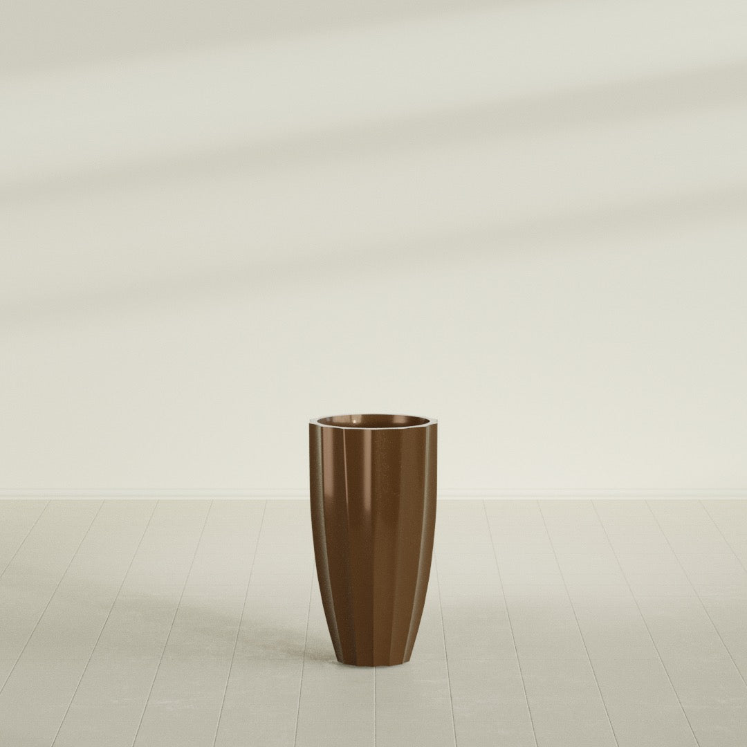 San Jose Large Tall Round Fluted Fiberglass Planter - 16 in x 16 in x 30 in - Metallic Bronze - Metallic Bronze,16 in x 16 in x 30 in