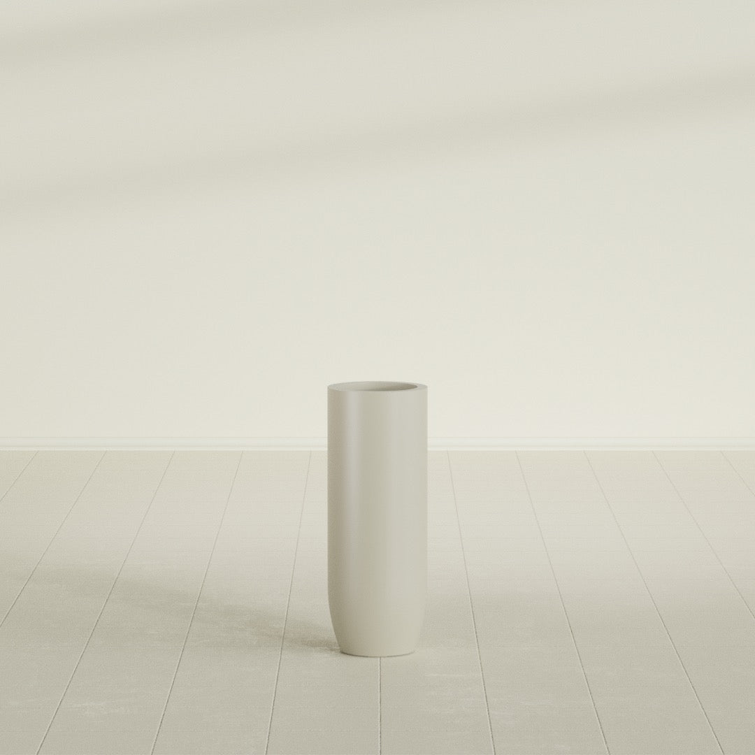 Saint Tropez Large Tall Round Fiberglass Planter - 12 in x 12 in x 32 in - Satin Beige - Satin Beige,12 in x 12 in x 32 in