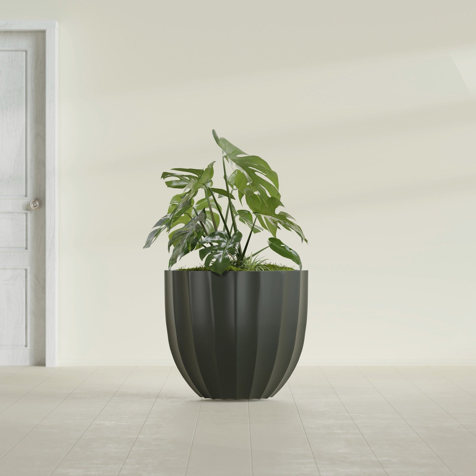 Santa Barbara Medium Round Fiberglass Planter - 23 in x 23 in x 20.3 in - Matte Charcoal - Matte Charcoal,23 in x 23 in x 20 in