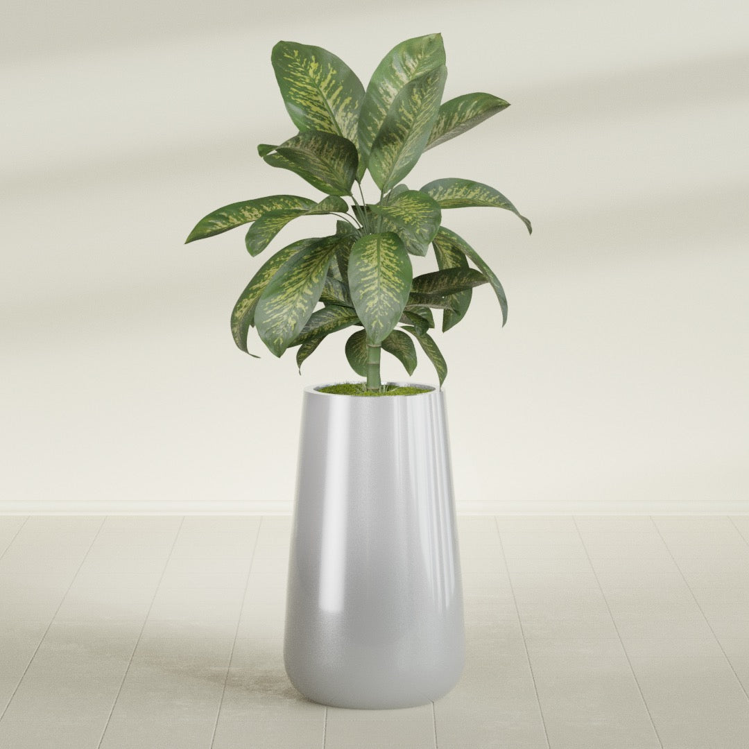 Saigon Extra Large Tapered Round Planter - 19 in x 24 in x 42 in - Metallic Silver - Metallic Silver,19.2 in x 24.2 in x 42 in