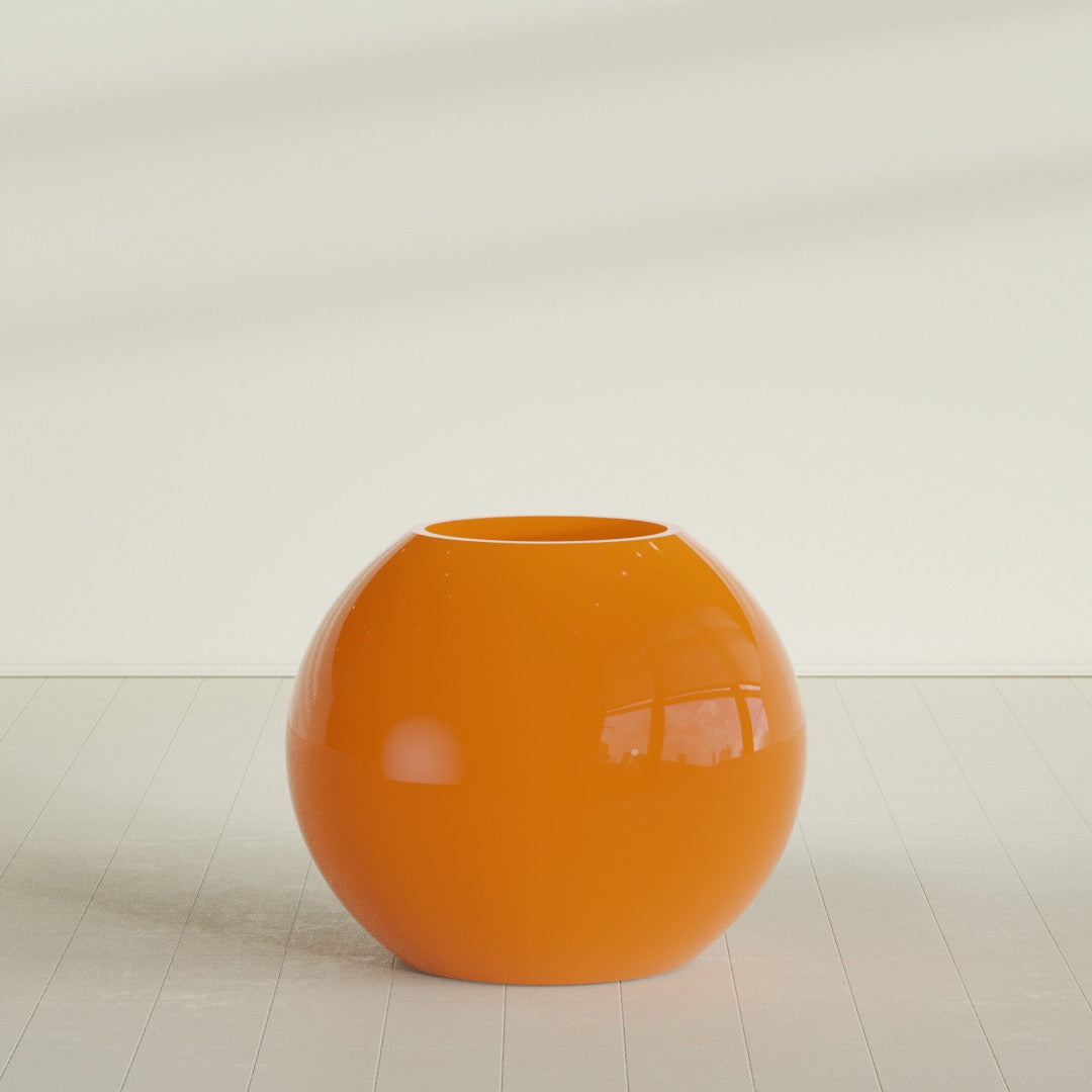 Globe Large Sphere Fiberglass Planter - 36 in x 36 in x 30 in - Gloss Tangerine - Gloss Tangerine,36 in x 36 in x 30 in