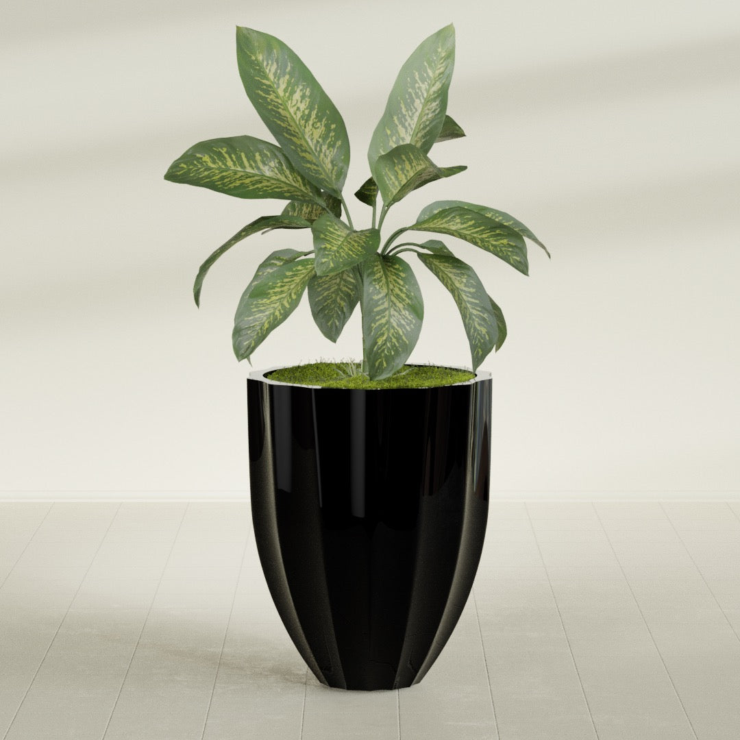 Alicante Medium Round Fiberglass Planter - 26 in x 26 in x 32 in - Gloss Black - Gloss Black,26 in x 26 in x 32 in