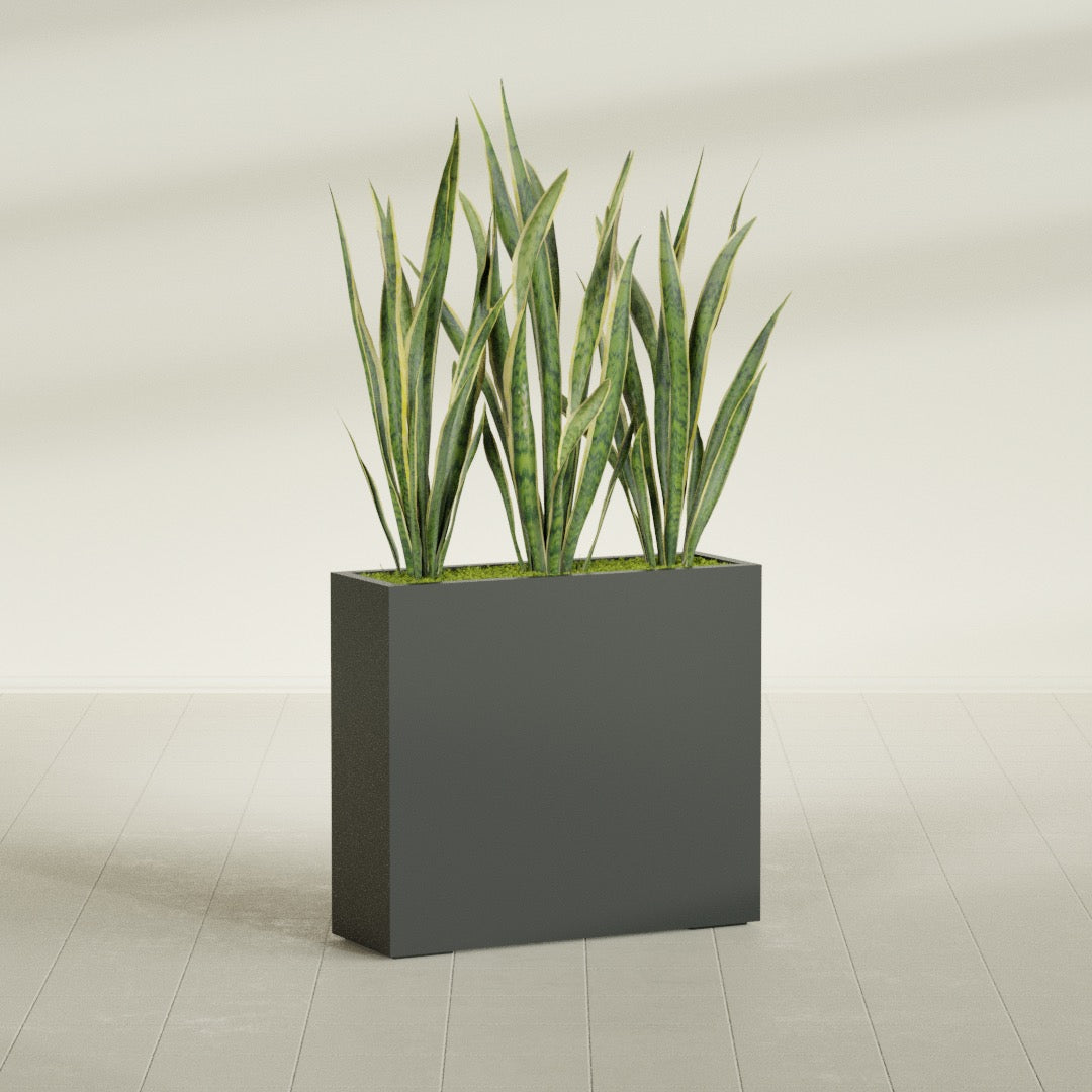 Delray Large Tall Rectangle Fiberglass Planter - 36 in x 12 in x 32 in - Matte Charcoal - Matte Charcoal,36 in x 12 in x 32 in