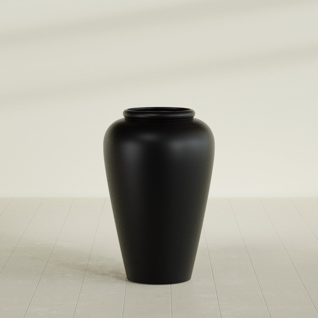 Bara Jar Large Round Fiberglass Planter - 24 in x 24 in x 37 in - Matte Black - Matte Black,24 in x 24 in x 37 in