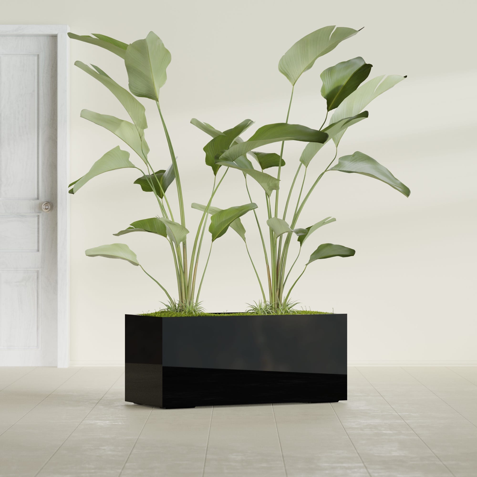 Badalona Large Tall Rectangle Fiberglass Planter - 39 in x 17 in x 17 in - Gloss Black - Gloss Black,39 in x 17 in x 17 in