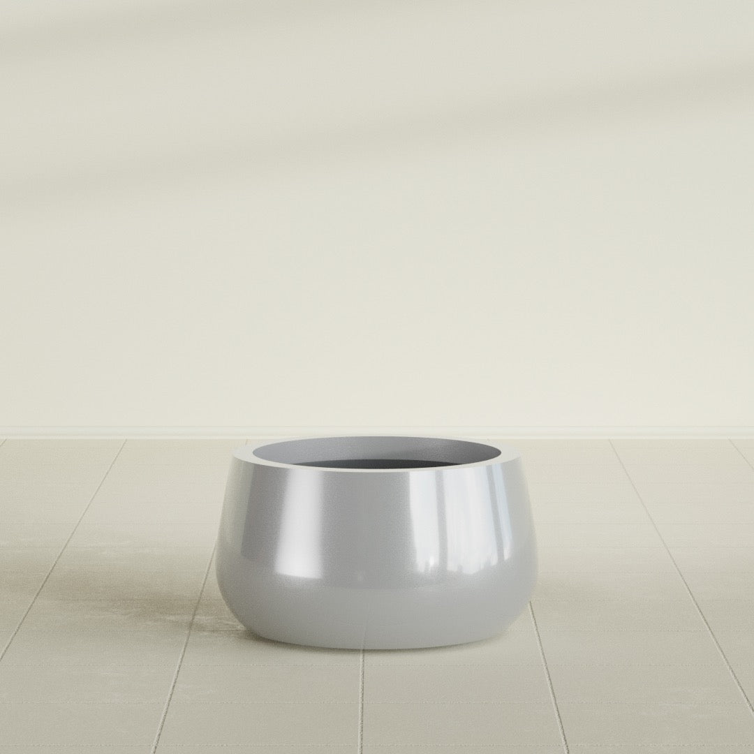 Short Hayden Small Round Fiberglass Planter - 16 in x 16 in x 8 in - Metallic Silver - Metallic Silver,16 in x 16 in x 8 in
