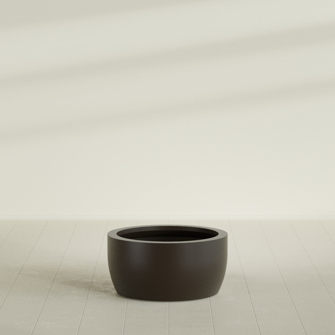 Casablanca Large Round Low Bowl Fiberglass Planter - 30 in x 30 in x 15 in - Matte Brown - Matte Brown,30 in x 30 in x 15 in