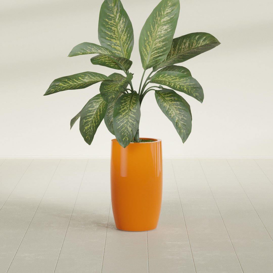Lisbon Medium Round Fiberglass Planter - 14 in x 14 in x 25 in - Gloss Tangerine - Gloss Tangerine,14 in x 14 in x 25 in