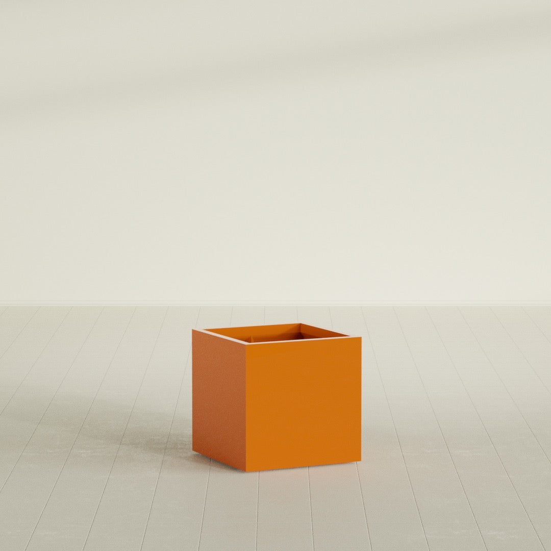 Montroy Medium Cube Square Fiberglass Planter - 24 in x 24 in x 24 in - Gloss Tangerine - Gloss Tangerine,24 in x 24 in x 24 in