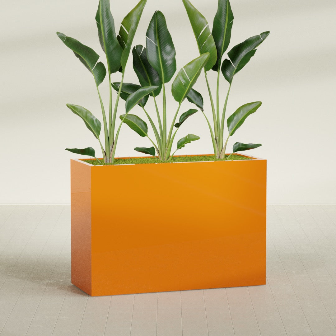 Darwin Extra Large Long Rectangle Fiberglass Planter - 60 in x 24 in x 42 in - Gloss Tangerine - Gloss Tangerine,60 in x 24 in x 42 in