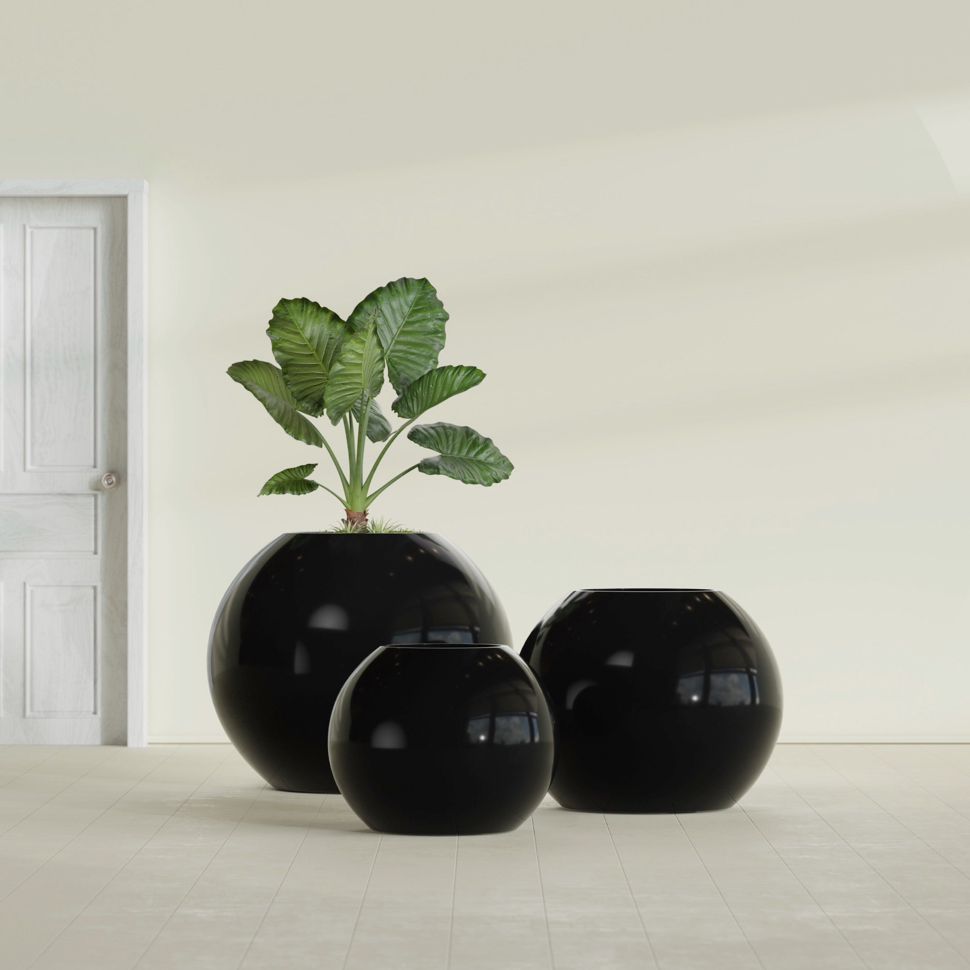 Globe Large Sphere Fiberglass Planter - 30 in x 30 in x 24 in - Gloss Black - Gloss Black,30 in x 30 in x 24 in