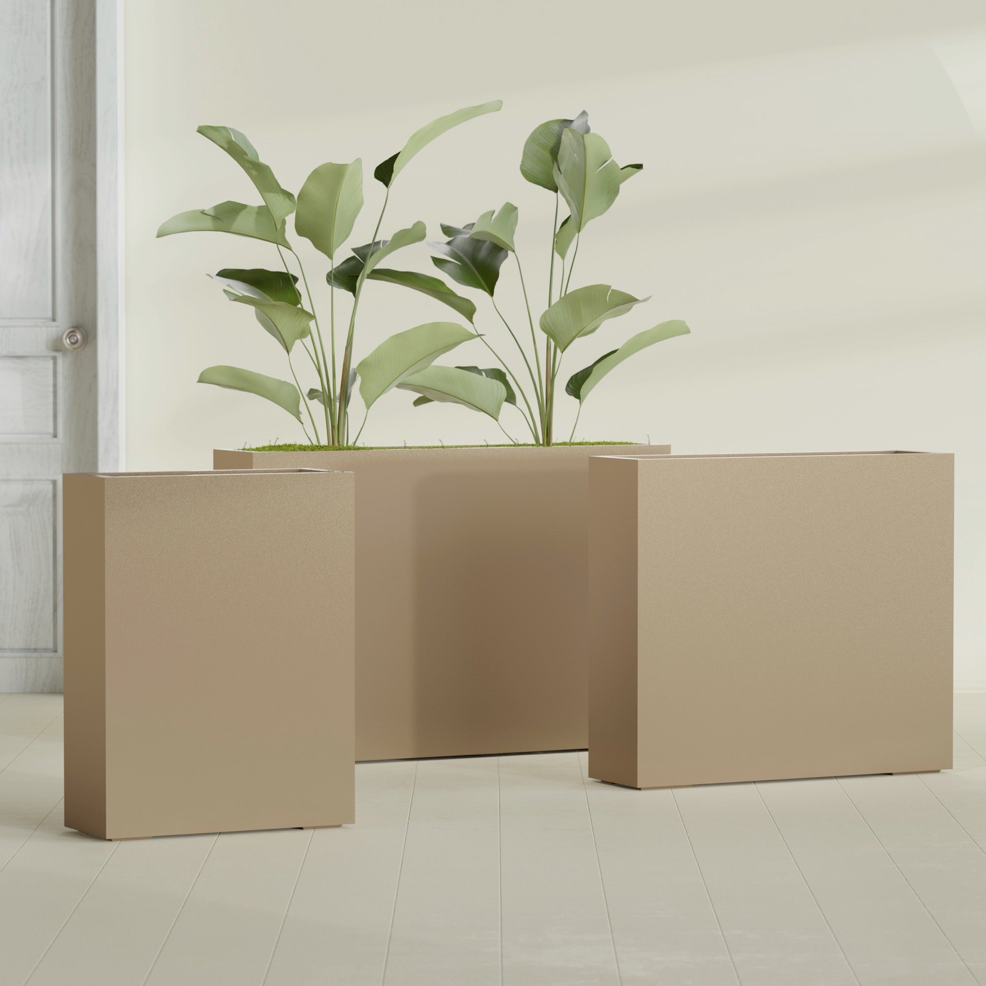Amesbury Extra Large Narrow Rectangle Fiberglass Planter - 48 in x 10 in x 32 in - Metallic Gold - Metallic Gold,48 in x 10 in x 32 in
