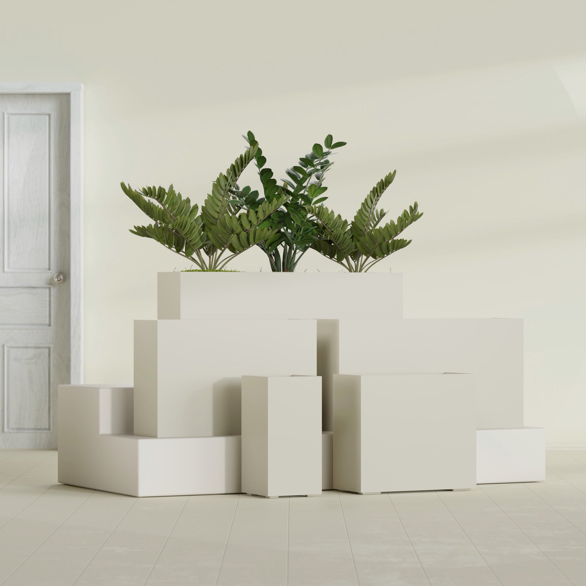 Potsdam Large Tall Rectangle Fiberglass Planter - 16 in x 16 in x 32 in - Satin Beige - Satin Beige,16 in x 16 in x 32 in