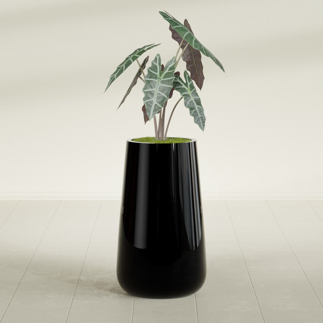 Saigon Large Tapered Round Planter - 16 in x 21 in x 36 in - Gloss Black - Gloss Black,16.4 in x 20.7 in x 36 in