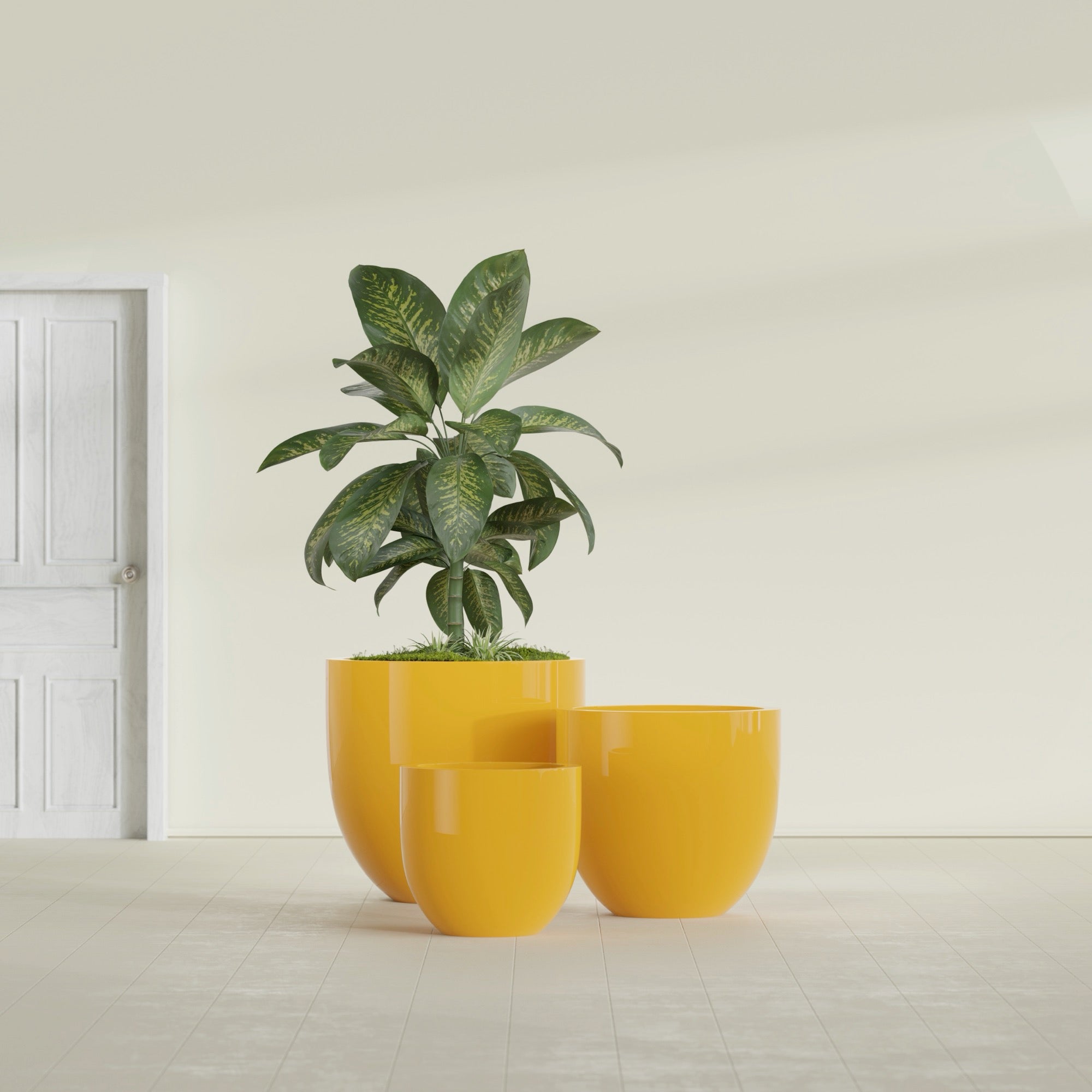 Alzira Large Round Fiberglass Planter - 30 in x 30 in x 28 in - Gloss Saffron - Gloss Saffron,30 in x 30 in x 28 in