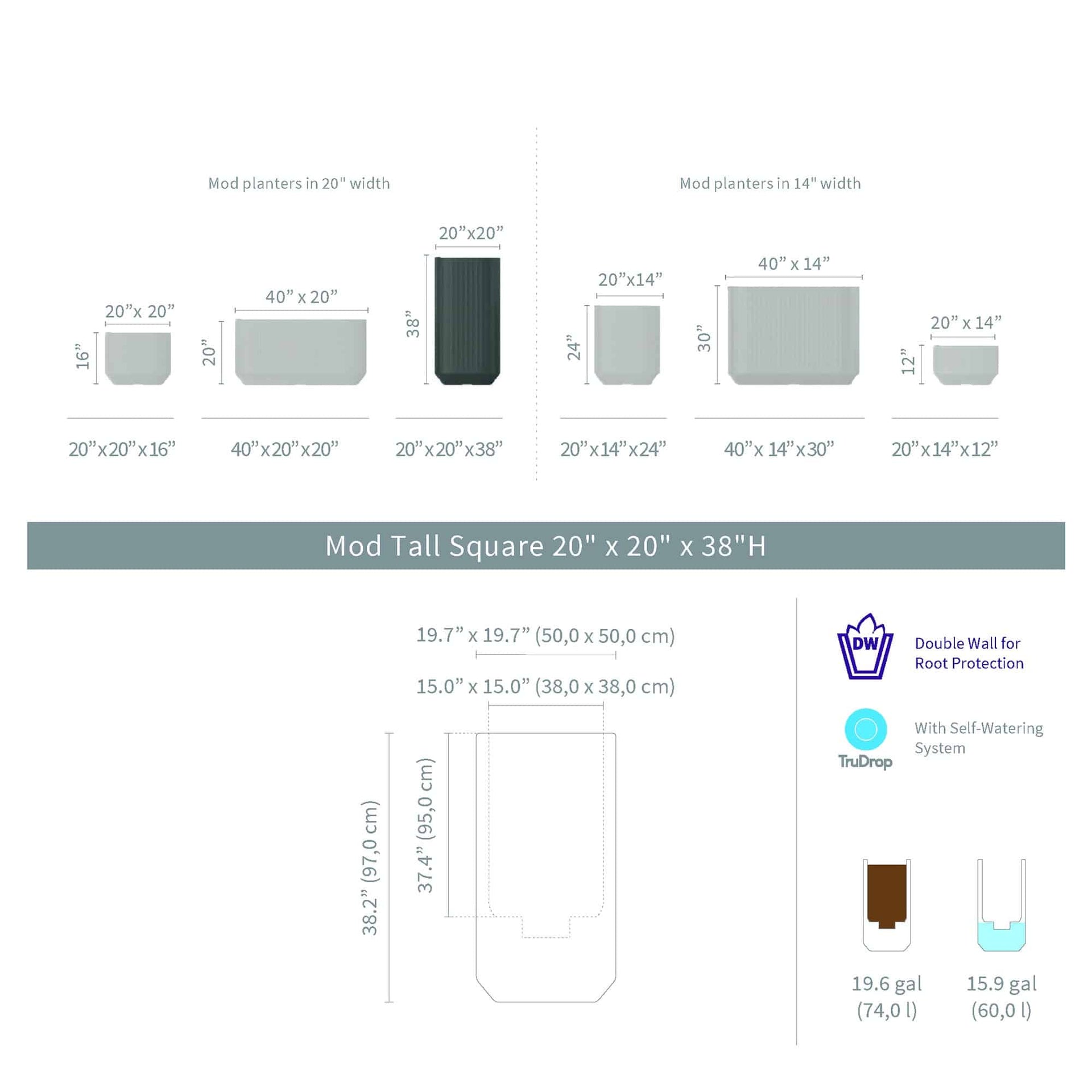 Mod with TruDrop™ Self-Watering - 20in x 20in x 38.1 in