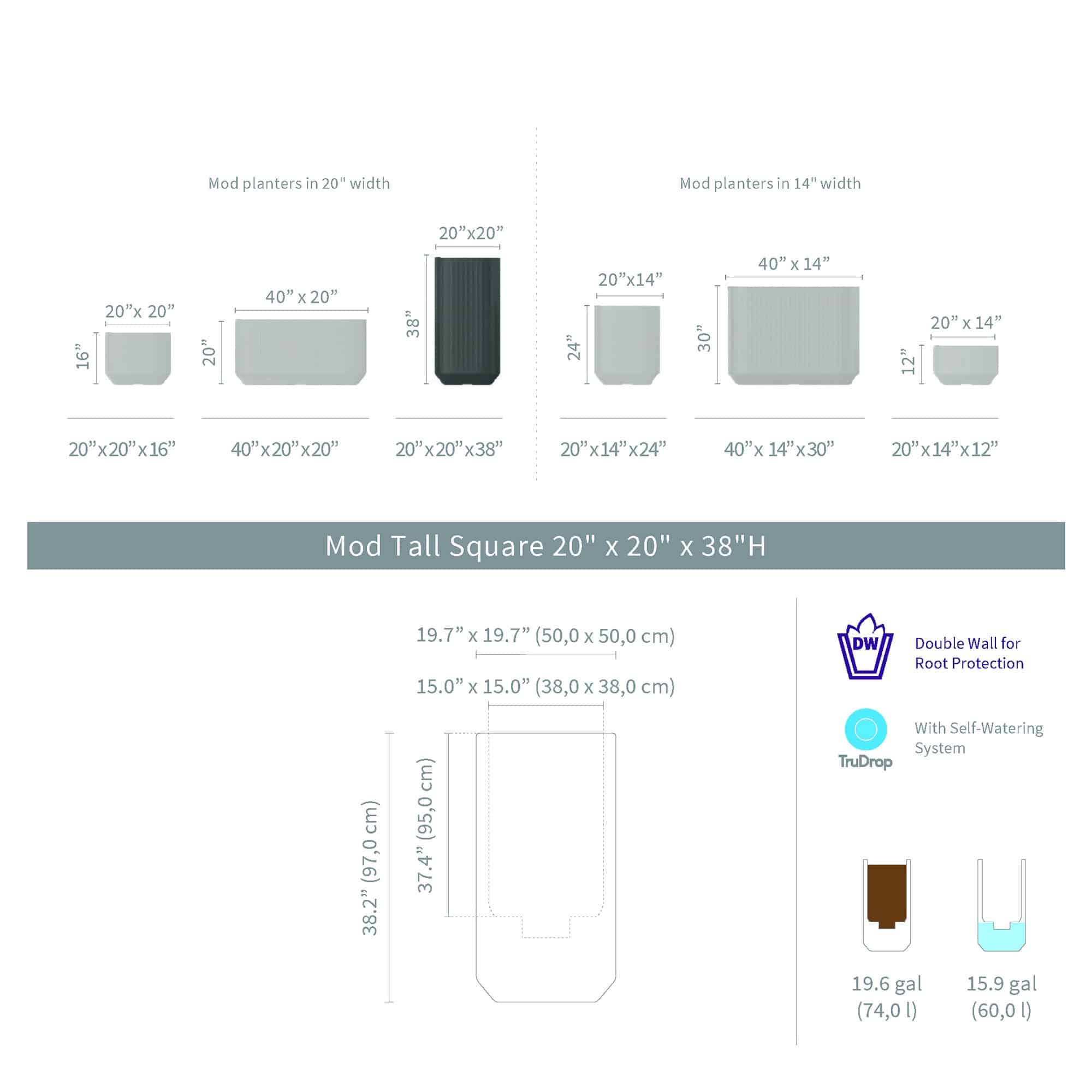 Mod with TruDrop™ Self-Watering - 20in x 20in x 38.1 in