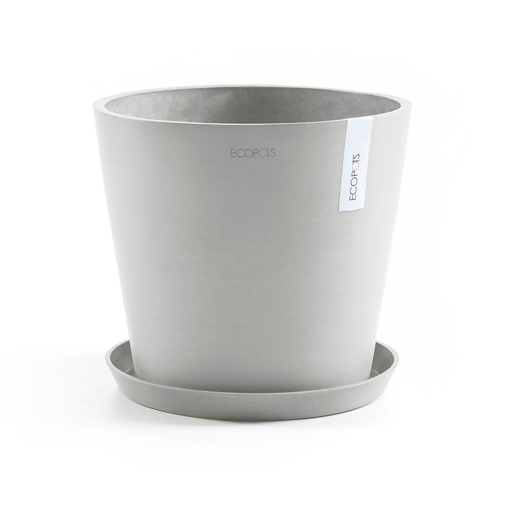 Amsterdam Small Round Planter - 15.8 in x 15.8 in x 13.8 in - Planter + Saucer + Watering System - White Grey - White Grey,15.75 in x 15.75 in x 13.75 in,Planter + Saucer + Watering System